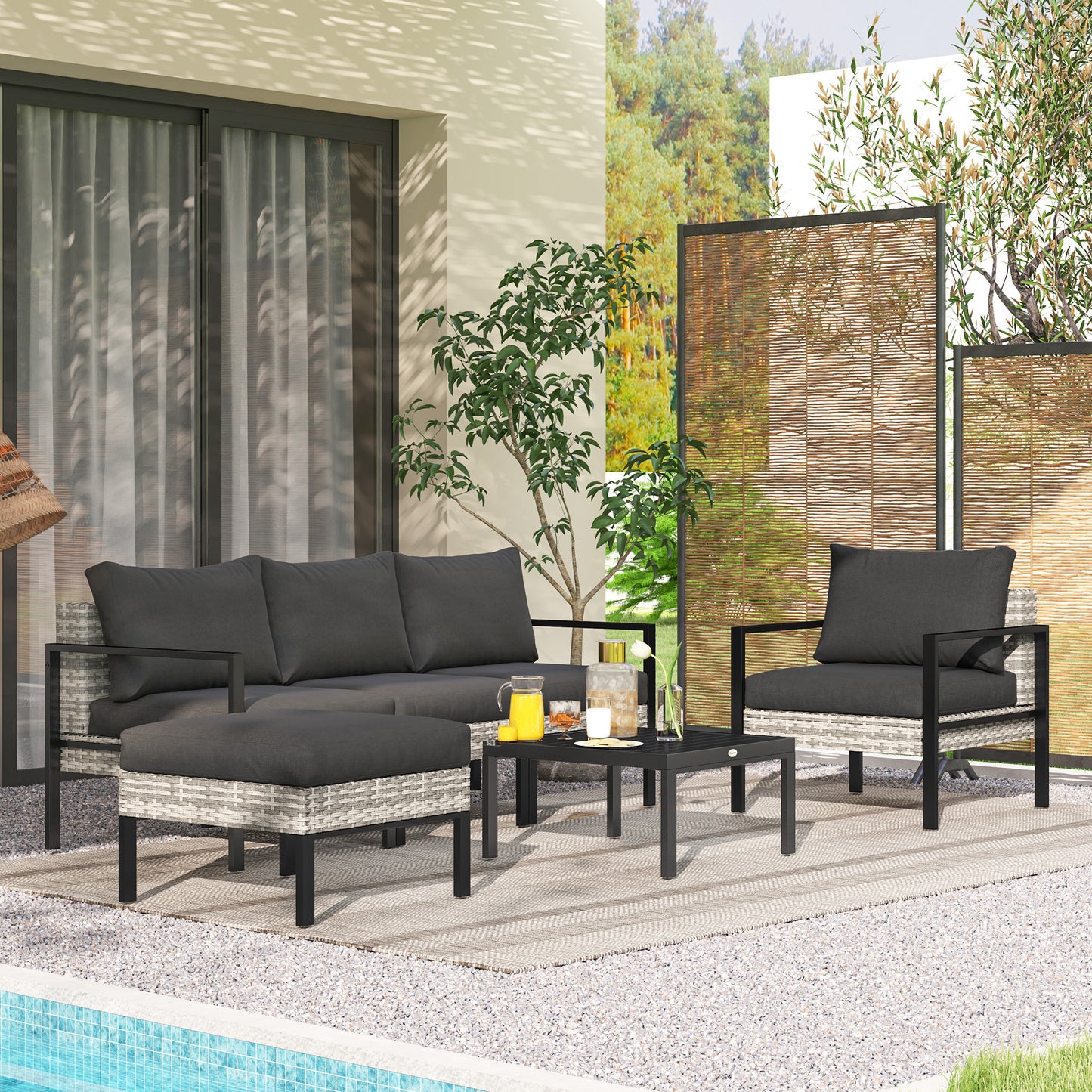 Tuinmeubelset – Buitenmeubelen – Loungeset – Balkonset – Garden Set – Lichtgrijs – Stevig Metalen Frame – Afneembare Kussens