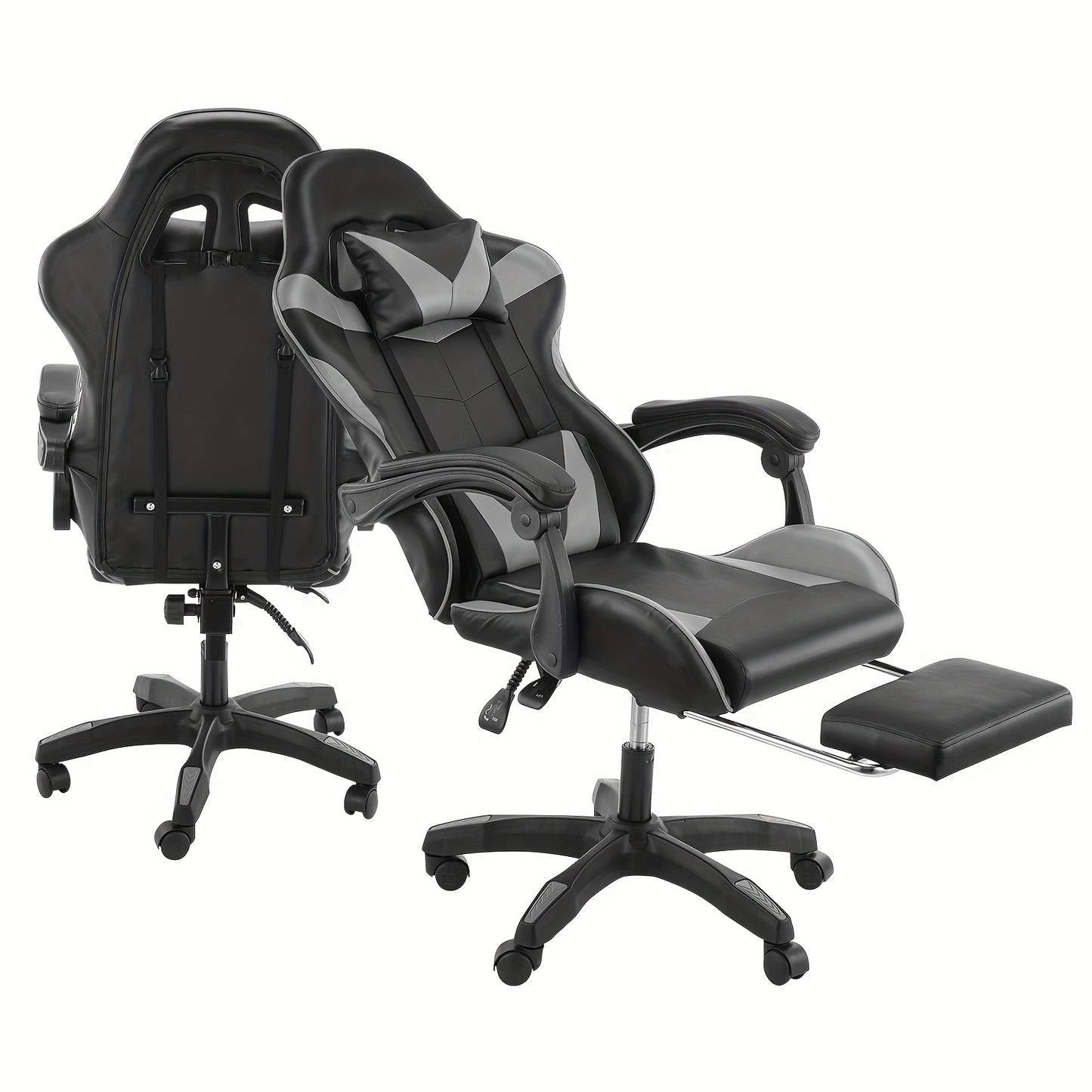 Gaming Stoel – Gamestoel – Gaming Chair – Game Stoel – Bureaustoel – Ergonomisch Ontwerp – Verstelbare Hoogte & Kantelbare Rugleuning – Zwart-Grijs