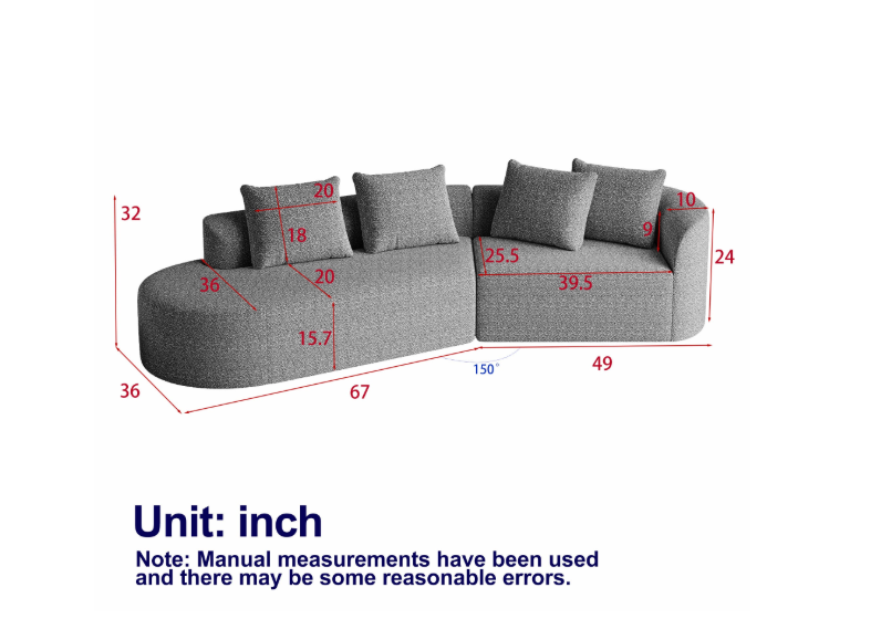 Moderne Loungebank – Sectional Sofa – Hoekbank – Modulair Sofa – Chenille Bank – 4-Zits Oversized – Donkergrijs Zwart – Plush Kussens – Stalen Frame – Geen Montage