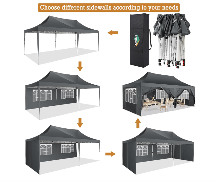 Partytent – Feesttent – Paviljoen – Tuintent – Opvouwbare Tent – 3x6 m – Waterdicht Polyester – 4 Afneembare Zijwanden – Verstelbare Hoogte – Draagbare Pop-up