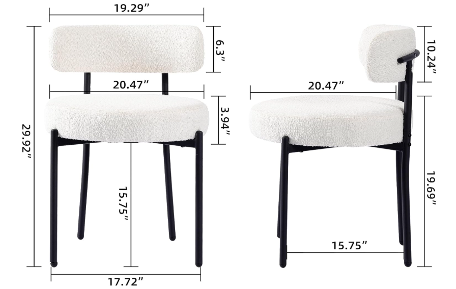 Eetkamerstoel – Kuipstoel – Stoel – Keukenstoel – Bistrostoel – Set Van 4 – Bouclé Bekleding – Zwart Metalen Frame