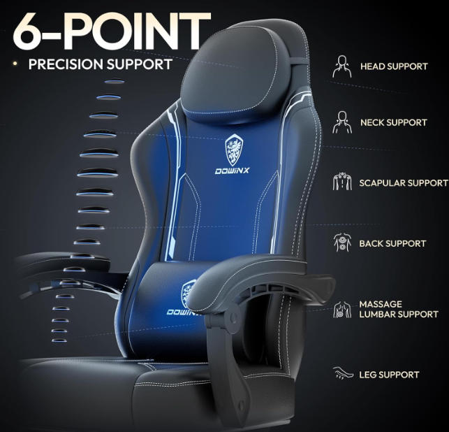 Gamingstoel – Bureaustoel – Ergonomische Stoel – Computersstoel – Racestoel – Zwart/Wit – Inklapbare Voetsteun – 136 KG Draagvermogen