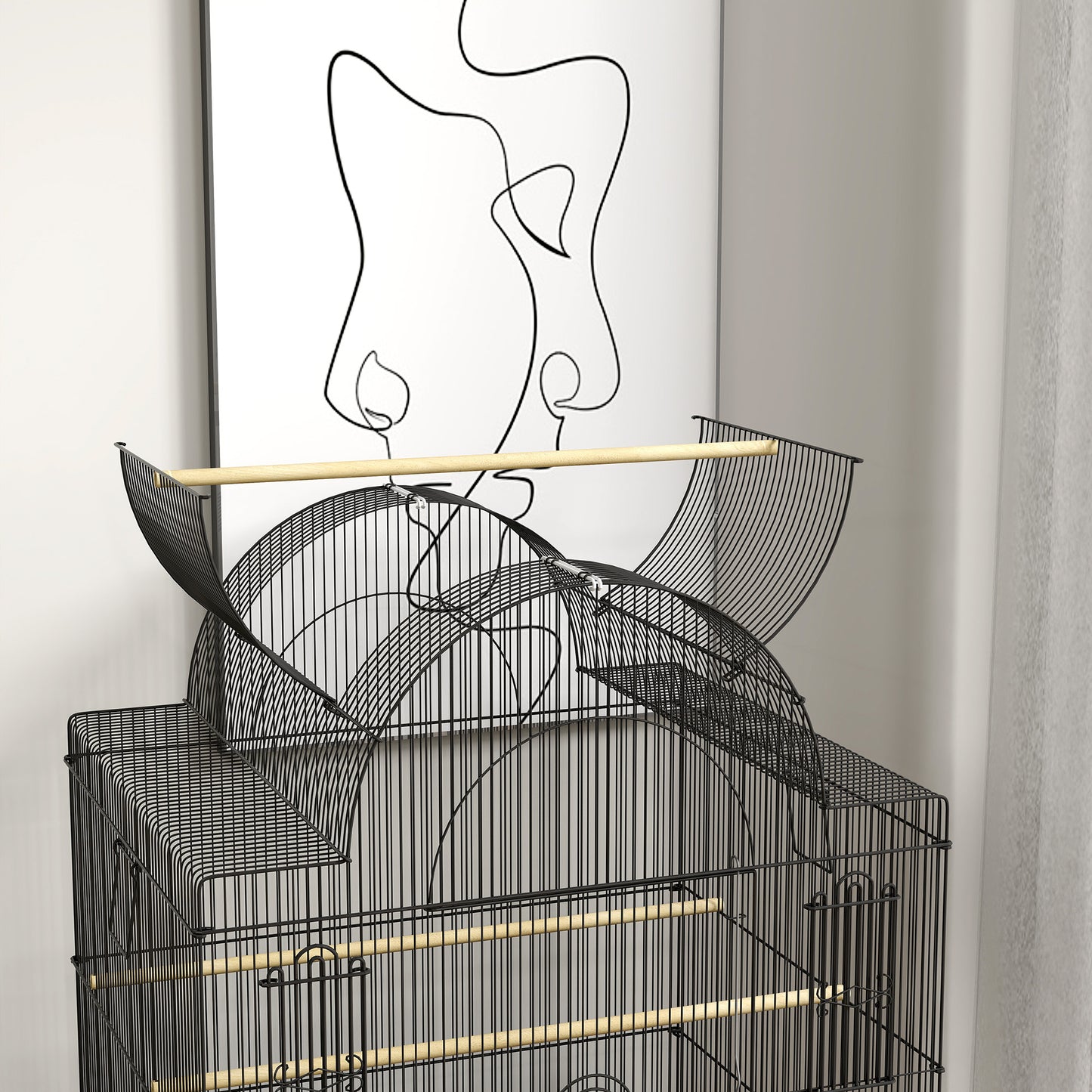 Vogelkooi – Parkietenkooi – Kanariekooi – Papegaaienkooi – Volière – Stalen Kooi – Wieltjes met Remmen – Uitneembare Lade 63x53x144 cm Zwart