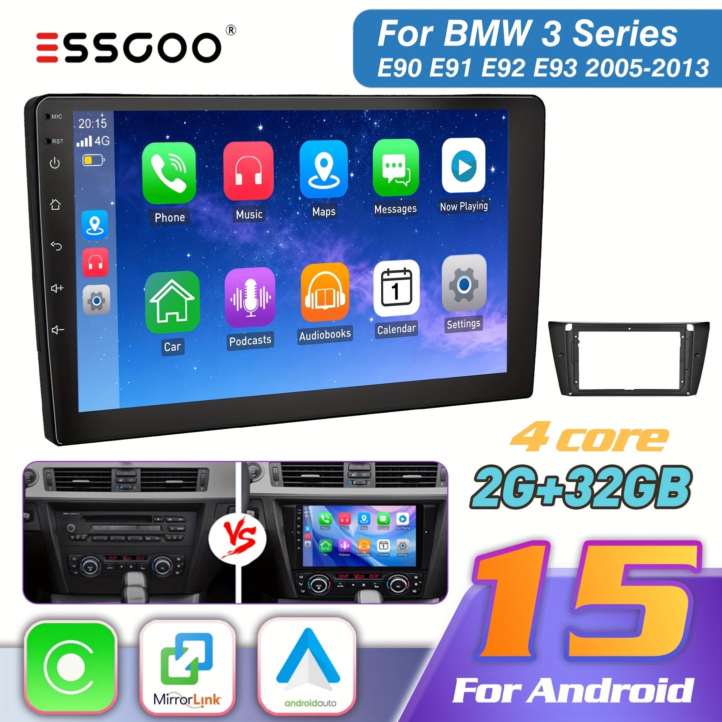 9-inch Autoradio – Android Car Stereo – Auto Multimedia Speler – Inbouw Radio – GPS Navigatie – 2GB+32GB Geheugen – Draadloos Apple CarPlay & Android Auto