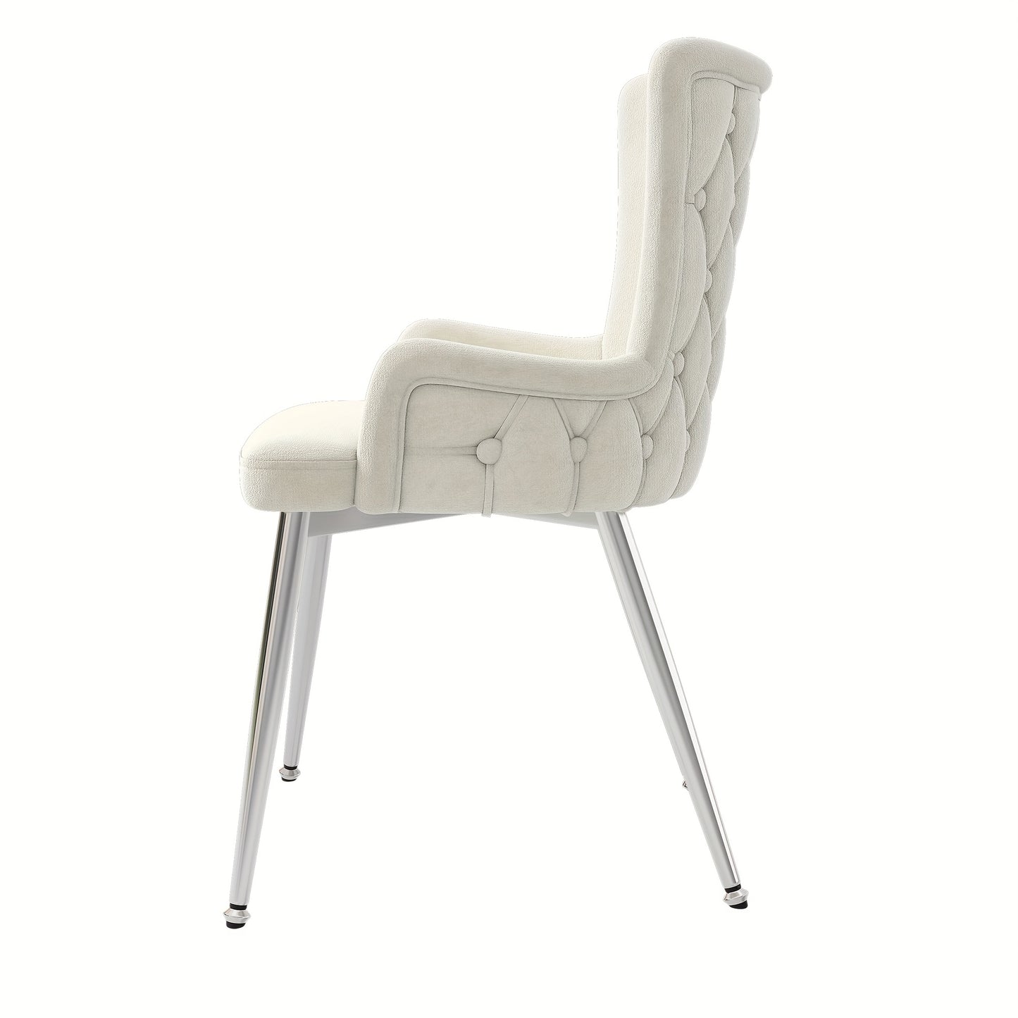 Eetkamerstoel – Stoel – Designstoel – Armstoel – Luxe stoel – Set van 2 Beige – Comfortabele Bekleding – Zilverkleurige Metalen Poten