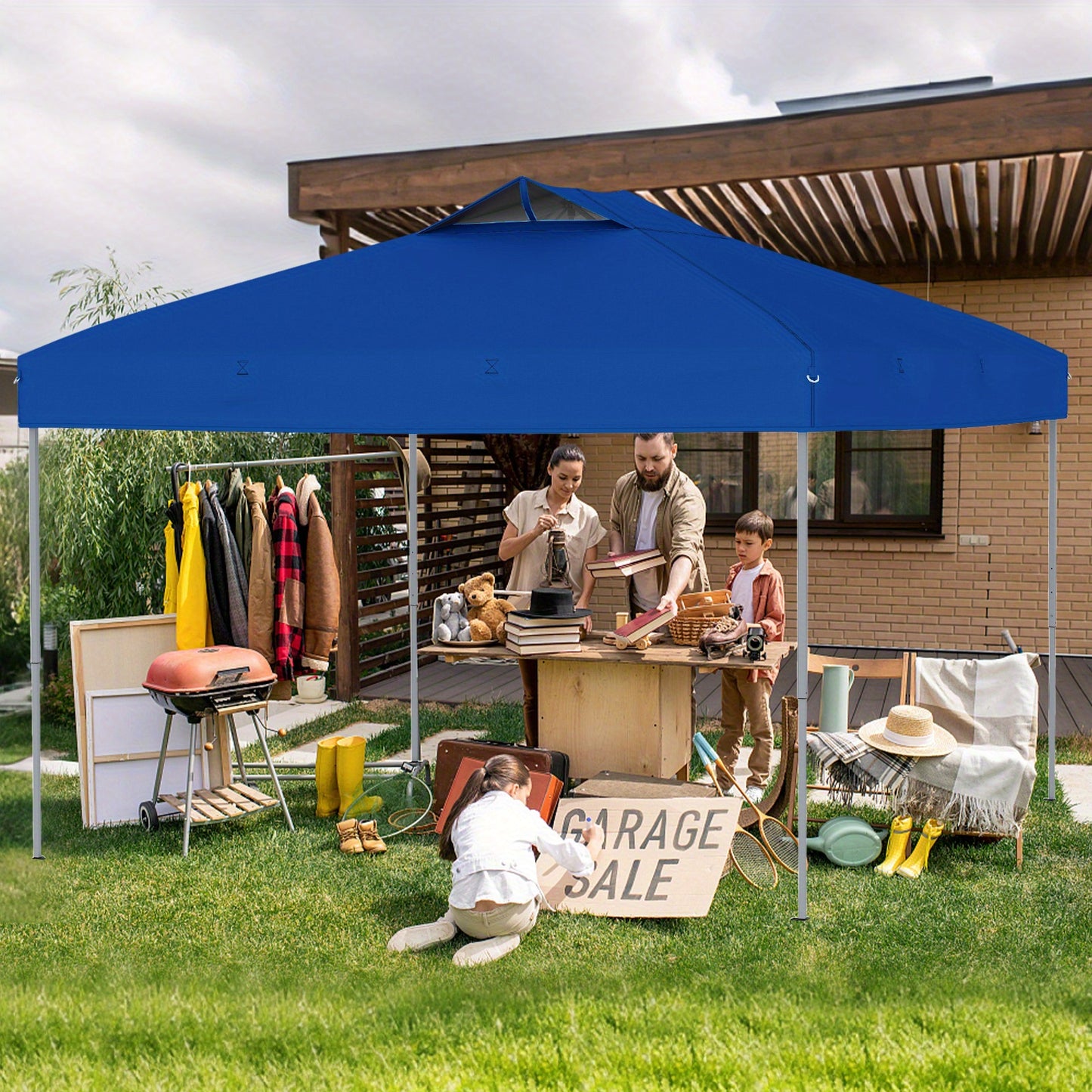 Pop-up Partytent – Pop-up Tent – Camping Tent – Privacy Tent – Beach Tent – Blauw/Grijs – UPF50+ Zonbescherming – 3 Verstelbare Hoogtes (256-274 cm)