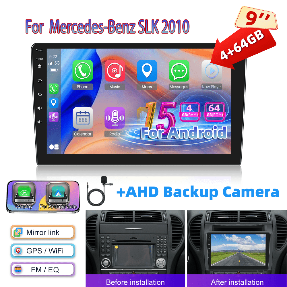 Autoradio Mercedes SLK – Inbouwradio – Navigatiesysteem – CarPlay Radio – Double Din Autoradio – Android 15 – 9 Inch IPS Touchscreen – Draadloze CarPlay & AHD Achteruitrijcamera