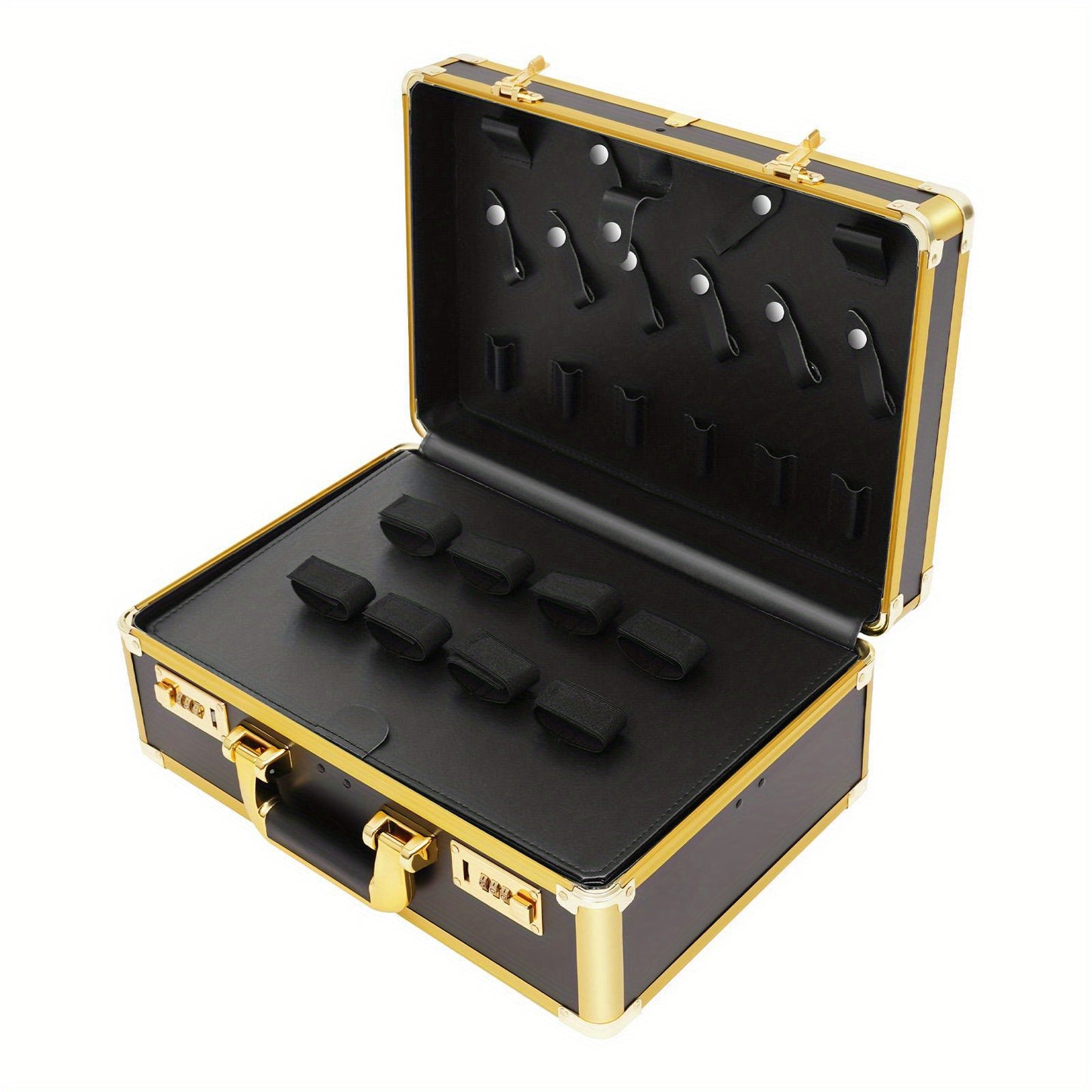Professional Hairdressing Case | Golden Rectangular Design with Combination Lock, 20kg Weight Capacity, Ideal for Cosmetic Tools, Haircutting Equipment, Travel Makeup Storage - TOOL1SHOOO