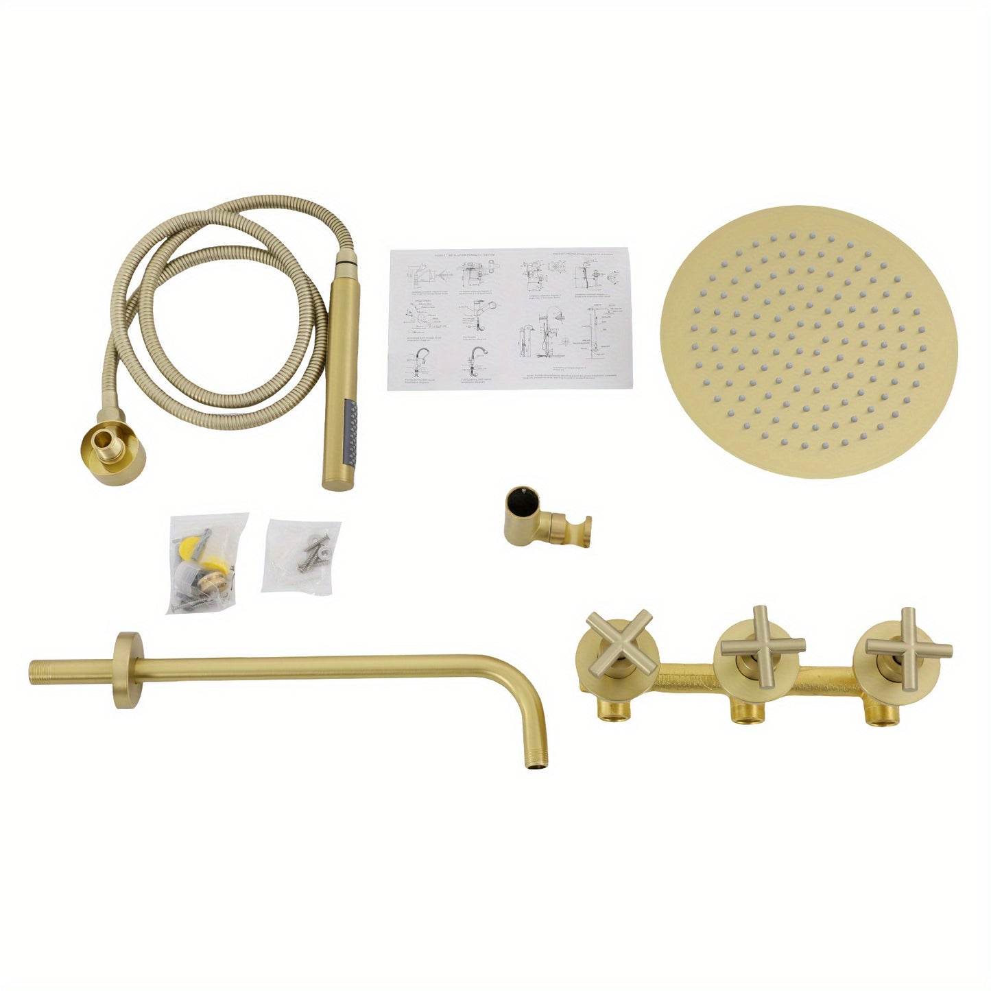 Large Wall-Mounted Rainfall Shower System & Handheld Spray - Stainless Steel Round Shower Head with Hose, Compatible for Bathrooms, Modern Spa Shower Kit (Wall Mounted, NPT 1/2")