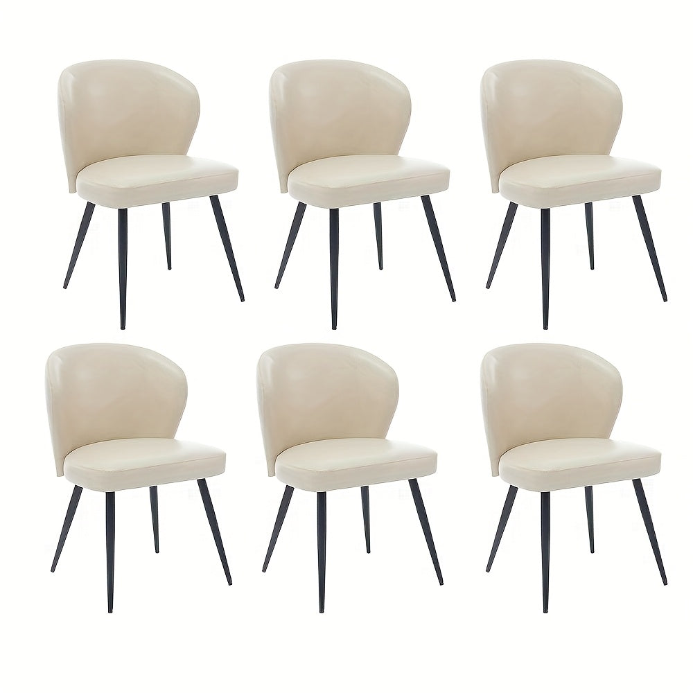 Eetkamerstoel – Stoel – Kuipstoel – Woonkamerstoel – Bureaustoel – Set Van 6 – Modern Kunstleer – Met Armleuning – Beige