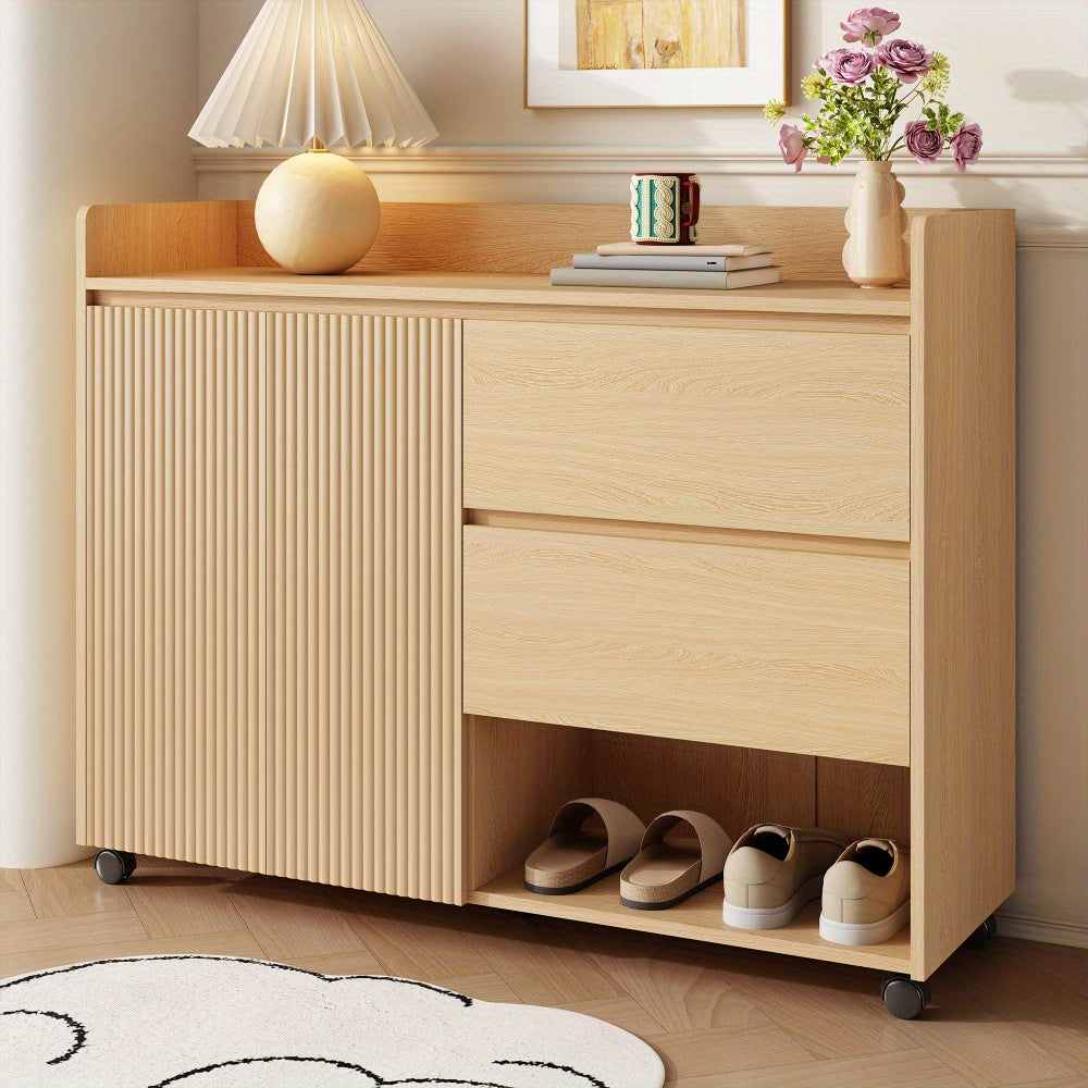 Modern Mobile Shoe Cabinet with Locking Wheels & Brakes - Heavy-Duty Rolling Suitable for Slippers, Sneakers, - Adjustable Shelves, Soft-Close Doors, Arched Frame - -Standing (No Wood, Space-Saving)
