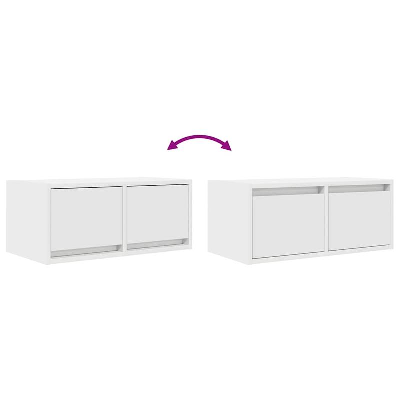2pcs White Modern Minimalist Floating TV Stand with Storage - Heavy-Duty Hardwood Construction, Wall-Mounted Media Console with Open & Closed Shelving, Space-Saving Design for Flat-Screen TVs, Cable Management System, Easy As