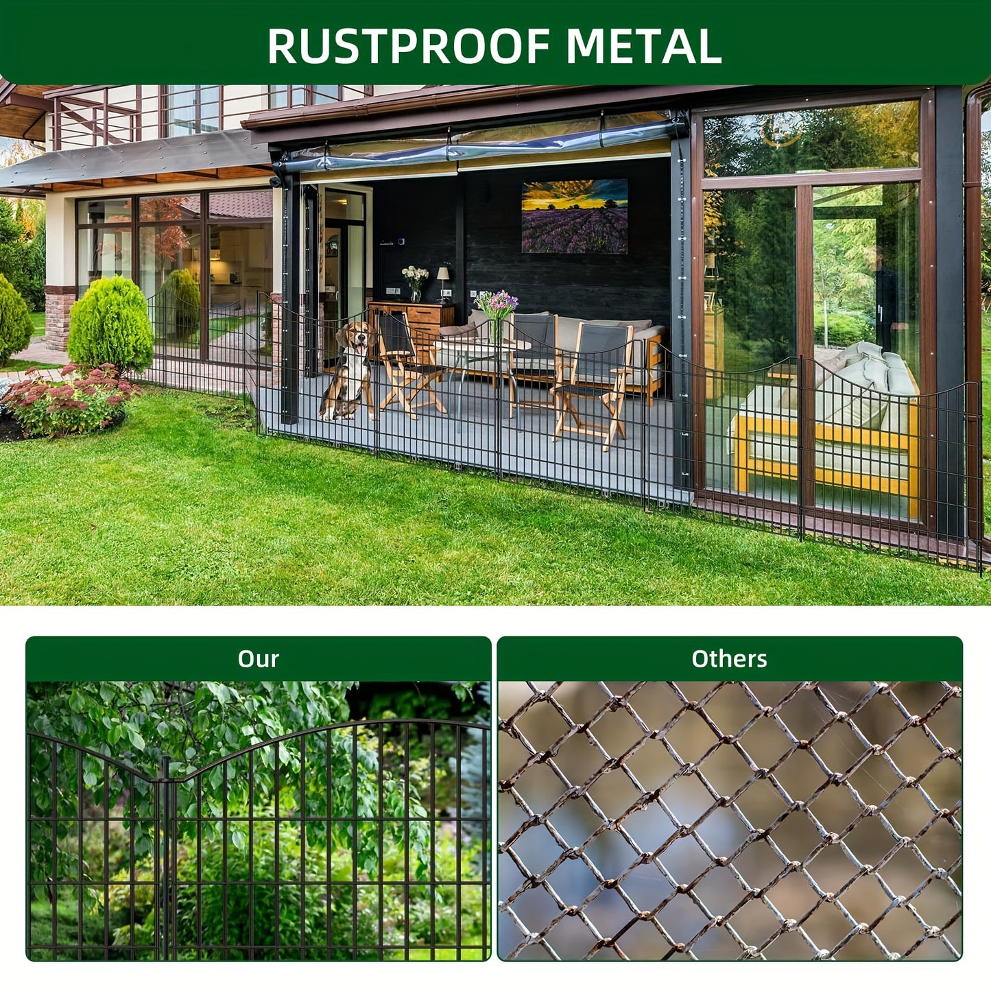 Rustproof Metal Outdoor Garden Fence with Black Frame & Clear Panel Design - Heavy-Duty 73.66x81.28 cm Tall Animal Barrier for Dogs, Rabbits, Landscape Edging & Patio - Easy Assembly with Stakes, Decorative Wire Mesh Fencing
