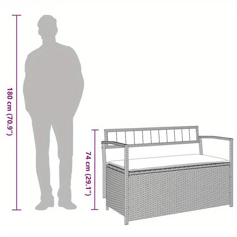 Tuinbank Met Opbergruimte – Buitenbankje – Patio Bank – Balkonbank – Loungeset – Weerbestendig Grijs – Duurzaam Poly Rattan & Hardhout