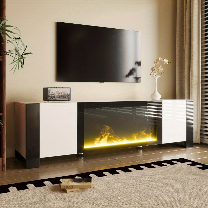 TV-meubel – TV-kast – Lowboard – Tv-dressoir – Elektrische Haard – Hoogglans Wit Zwart – Realistische Vlammen Zonder Verwarming – Geschikt Voor TV Tot 60 kg