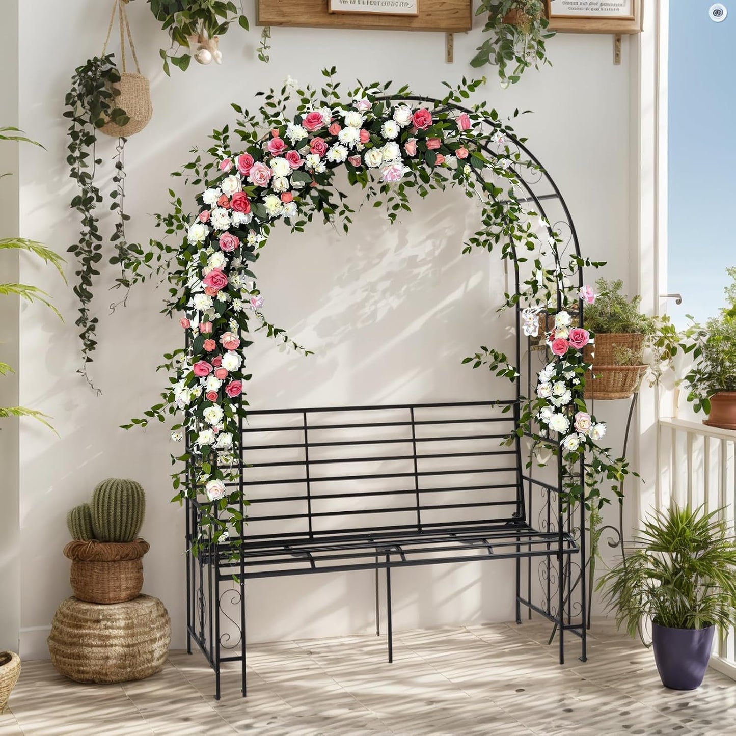 Rozenboog – Klimrek – Tuinarche – Klimplantboog – Pergola – Metalen Rozenboog Met Bank – Gepoedercoat Staal – Weerbestendig & Stevig