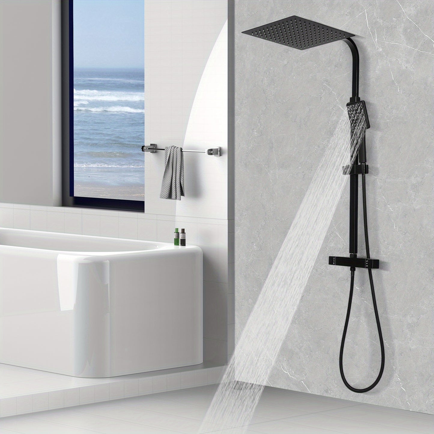 Douchekopset – Douchekop – Doucheset – Handdouche – Regendouche – Zwart – 30 cm – Thermostatisch – Hoge Druk