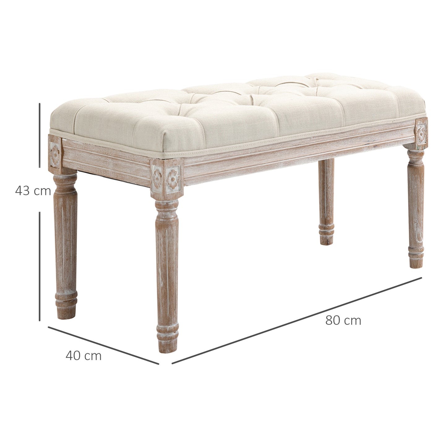 Opbergpoef – Poef – Zitbank – Hocker – Opbergbank – Linnen Bekleding – Heveahouten Poten – Comfortabele Gevoerde Zitting – 80x40x43 cm – Beige
