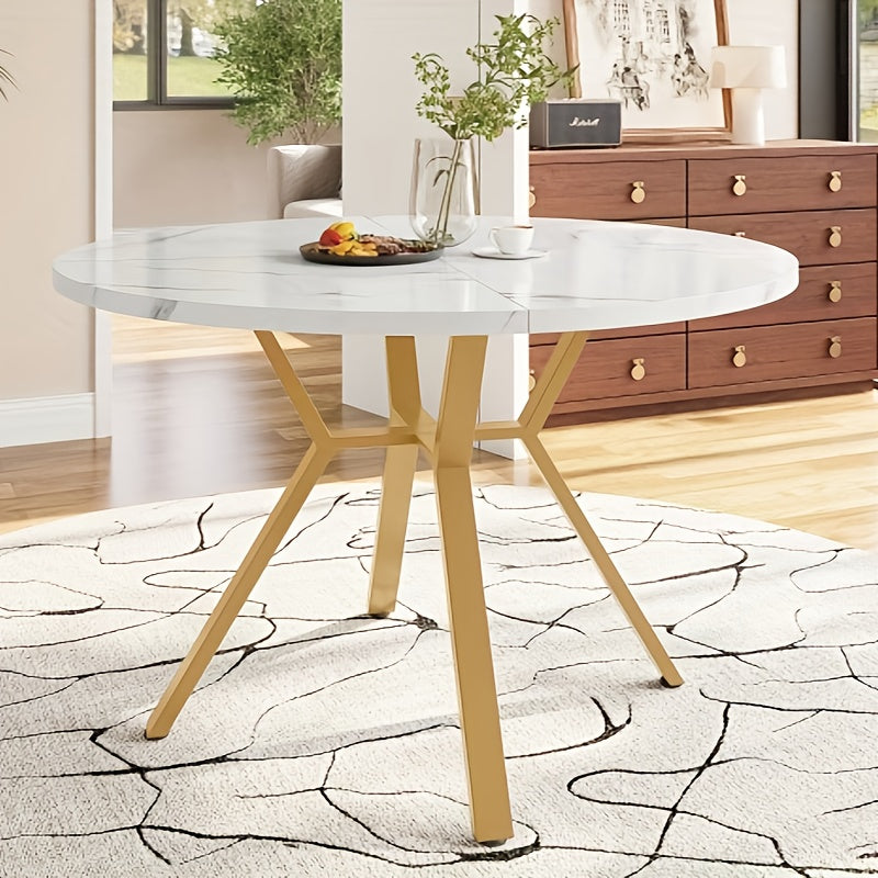 Eettafel – Ronde Tafel – Keukentafel – Eetkamertafel – Koffietafel – Marmer-look Blad – Zwart Metalen X-onderstel – Diameter 100 cm – Modern Minimalistisch Design