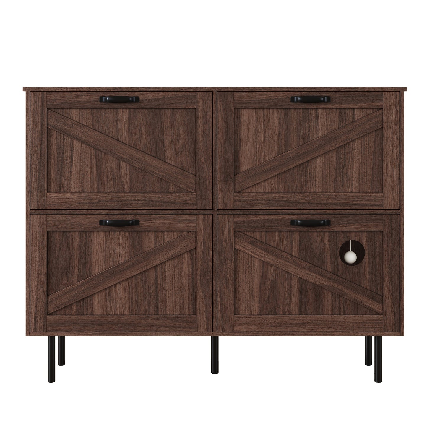 Schoenenkastje – Schoenenmeubel – Schoenenrek – Schoenenopberger – Schoenenkast – Smal Design – Notenhout Look – 3 Kantelbare Compartimenten – Met Metalen Poten – 120 cm Breed