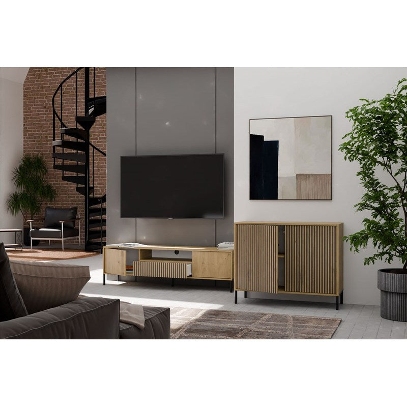 Ladefront – Ladepaneel – Ladescherm – Ladenfront – Ladekastfront – Geribbelde Lamellen – TIP-ON Opensysteem – MDF Eikenhout Look