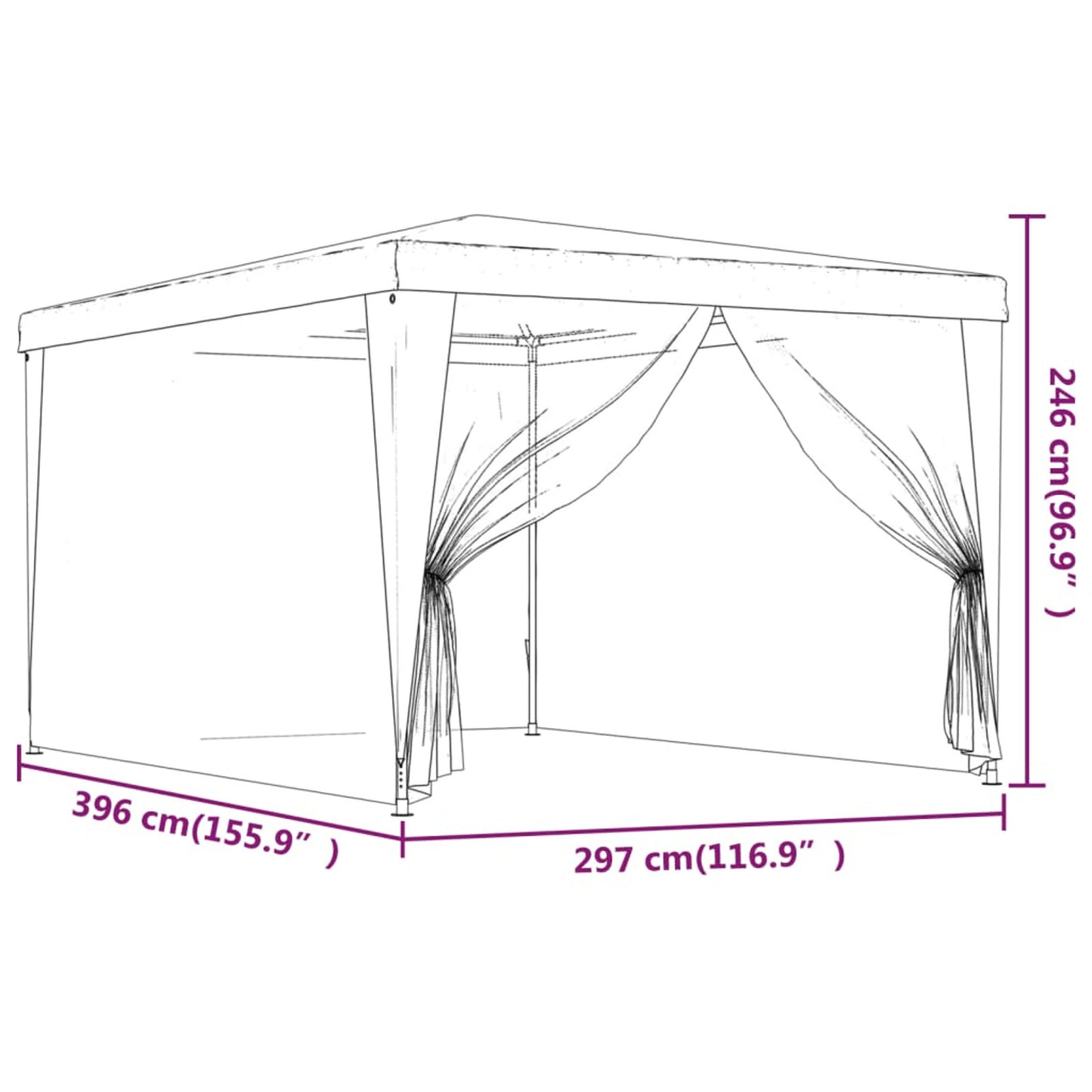 Partytent – Tent – Luifel – Schaduwdoek – Vouwtent – 3x4 Meter – HDPE Materiaal – Geventileerde Mesh Zijwanden