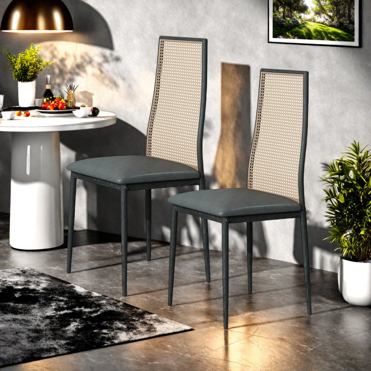 Rotan Stoel – Rieten Stoel – Eetkamerstoel – Tuinstoel – Loungestoel – Set Van 2 – Met Metalen Poot – 91,5x43x44 cm