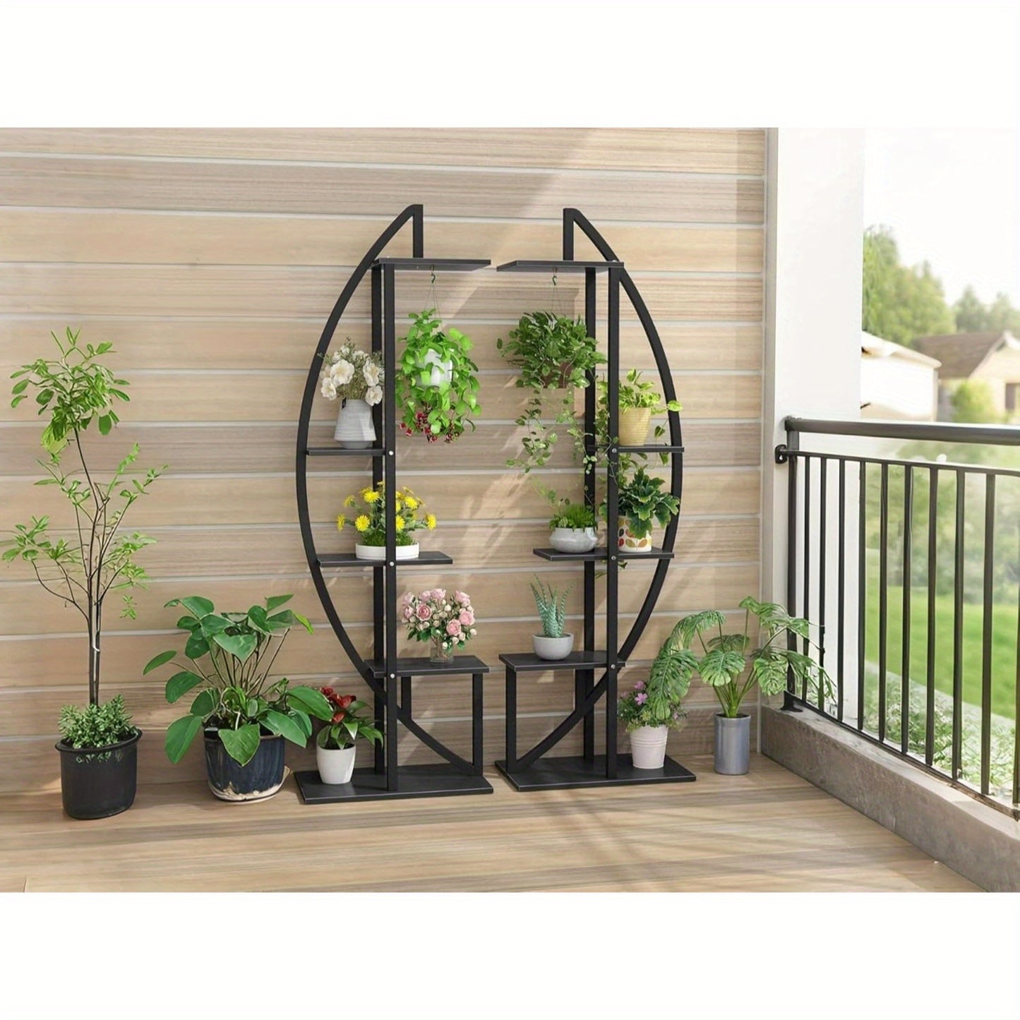 Plantenrek – Plantenstandaard – Plantenhouder – Plantentafel – Plantenetagère – 5 Lagen – Metalen Stevige Constructie – Modern Ovaal Design – Geschikt Voor Binnen & Buiten – Set Van 2