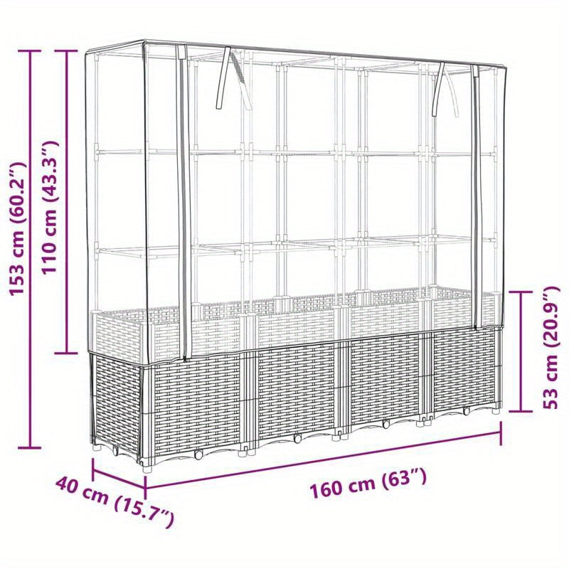 Elevated Raised Planter with Cashew Shells, 160x40x153cm, Rattan-Style Design for Garden or Patio, Durable Plastic Construction with Mesh Sides for Ventilation and Drainage, Patio Planter Box | Rattanlook Planter | Woven Text