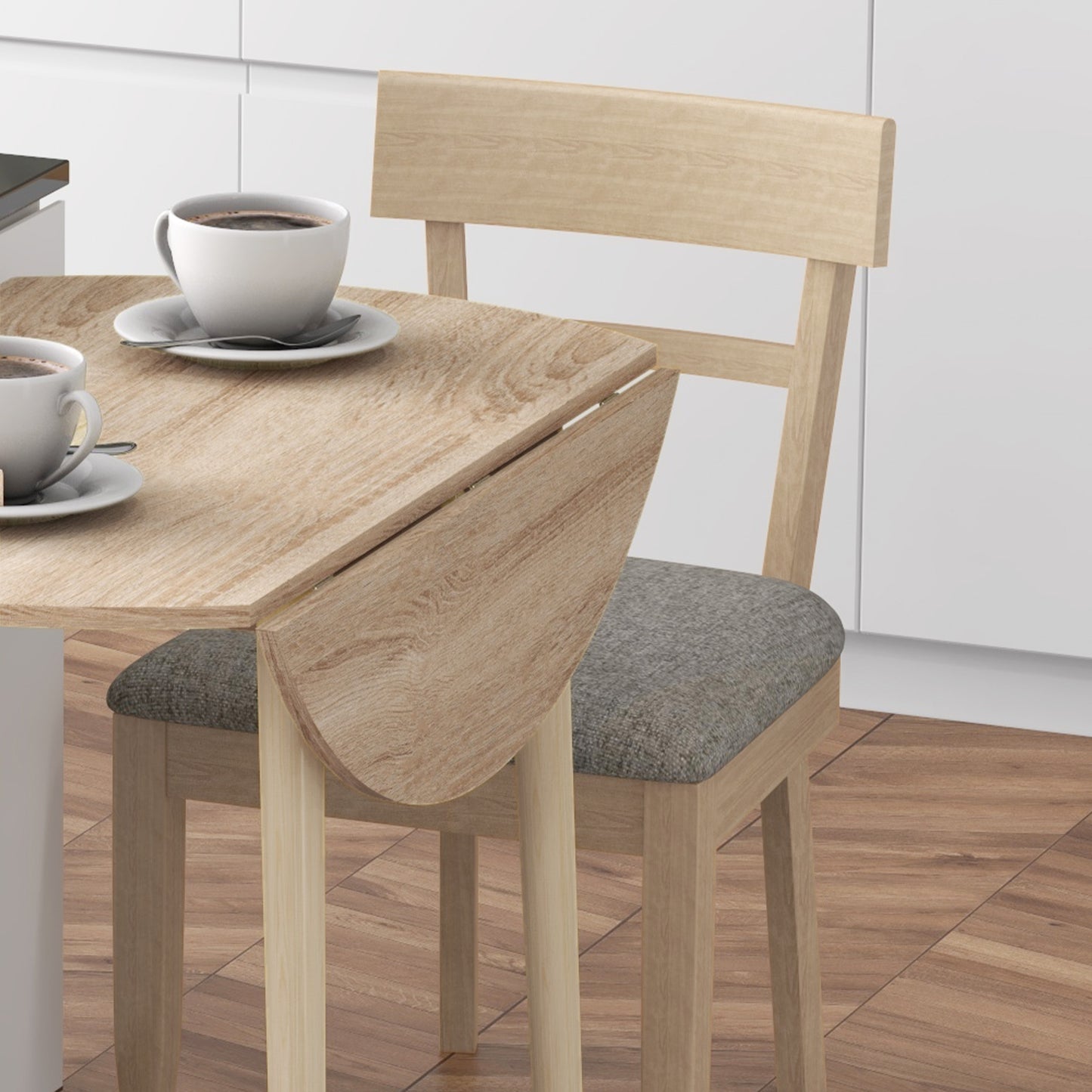 Eettafel – Uitschuifbare Tafel – Klaptafel – Ronde Tafel – Keukentafel – Ruimtebesparend Ontwerp – MDF Met Houten Poot – Ø 89 x 73,5 cm