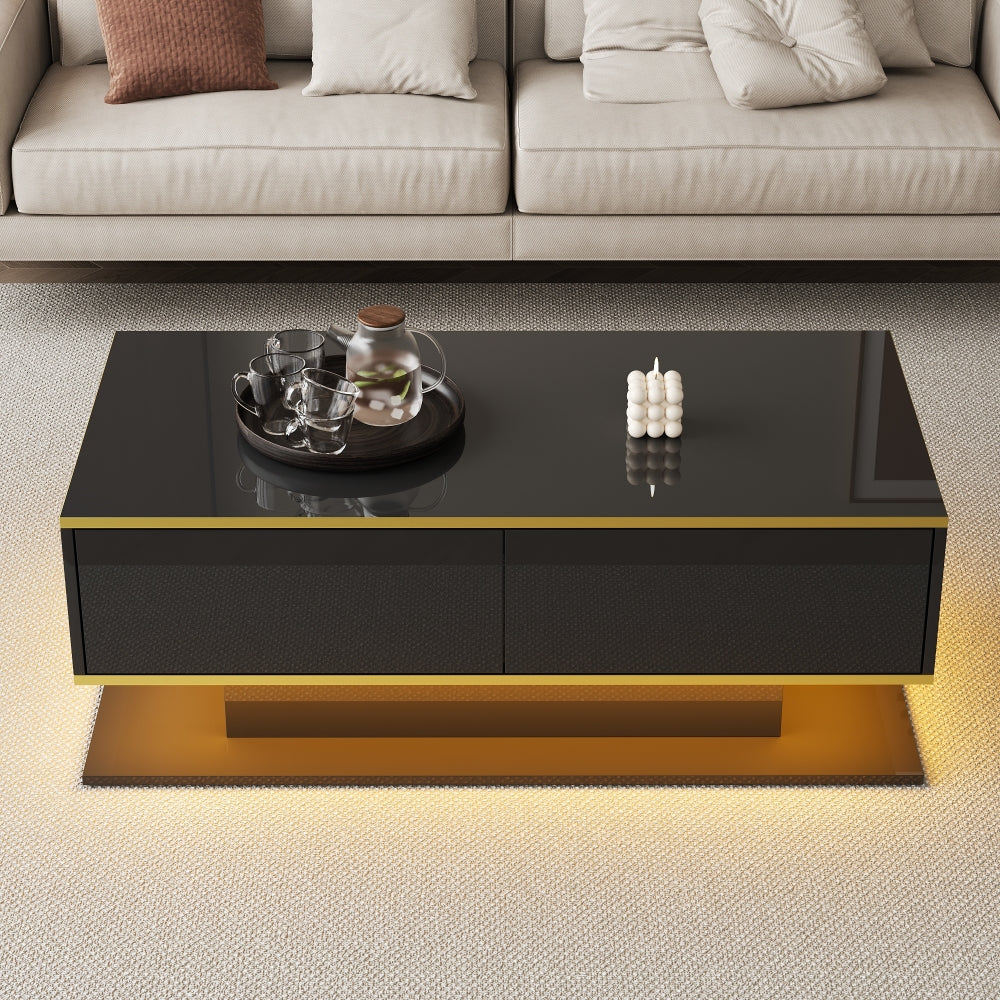 This Elegant and Minimalist Modern Coffee Table Features a High-gloss Finish, Is 100cm Long, Has Golden Trim, and Three Drawers for Storing Household Items and Books. Suitable for Kitchens, Living Rooms, and Bedrooms, It Come