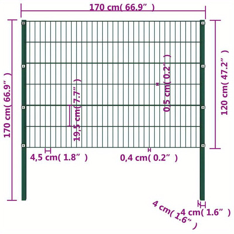 Green Iron Fence Panel with Poles Measuring 1.7X1.2 M, Both Removable And Sturdy.