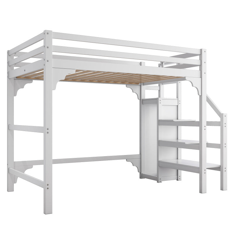 Hoogslaper – Stapelbed – Halfhoogslaper – Stapelbed Met Kast – Jungensbed – Wit – 140x200 cm – Opbergruimte Met Trap