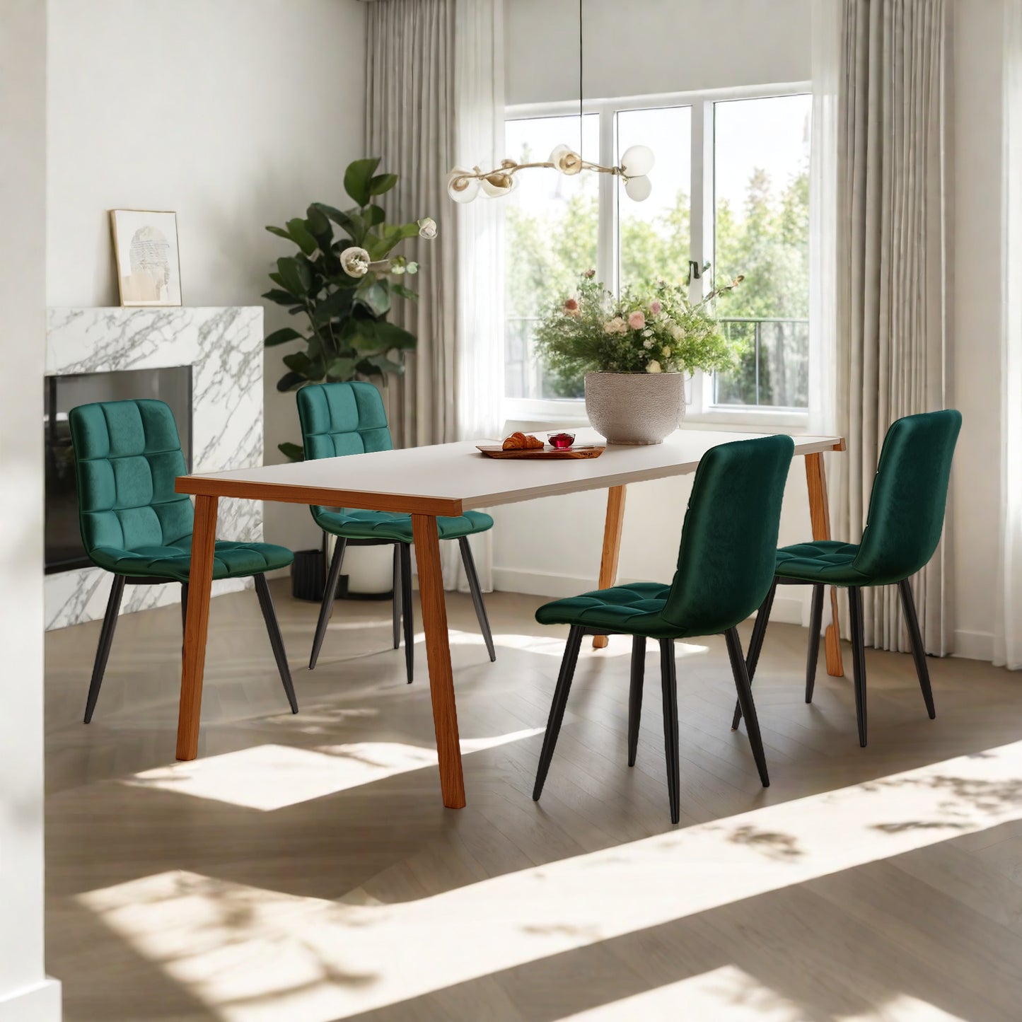 Eetkamerstoel – Dinerstoel – Keukenstoel – Stoel – Kuipstoel – Velvet Bekleding – Metalen Frame – Ergonomisch Comfort – Set Van 4 – Groen