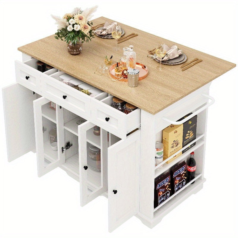 Keukenwinkelwagen – Keukentrolley – Keukenkar – Buffetkast – Serveerwagen – Wit Metaal – Tempered Glass Deuren – Verstelbare Planken – Mobiel op Wieltjes – Ruim Werkblad