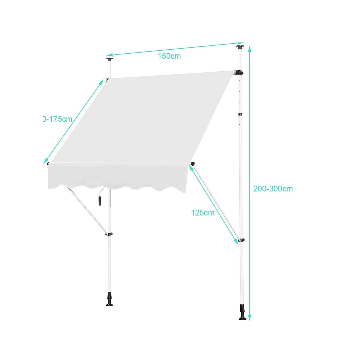 Zonwering – Terraszonwering – Balkonzonwering – Verstelbare Zonnescherm – Klemzonwering – Verstelbare hoogte – Lichtgewicht aluminium & Oxford doek – Beige