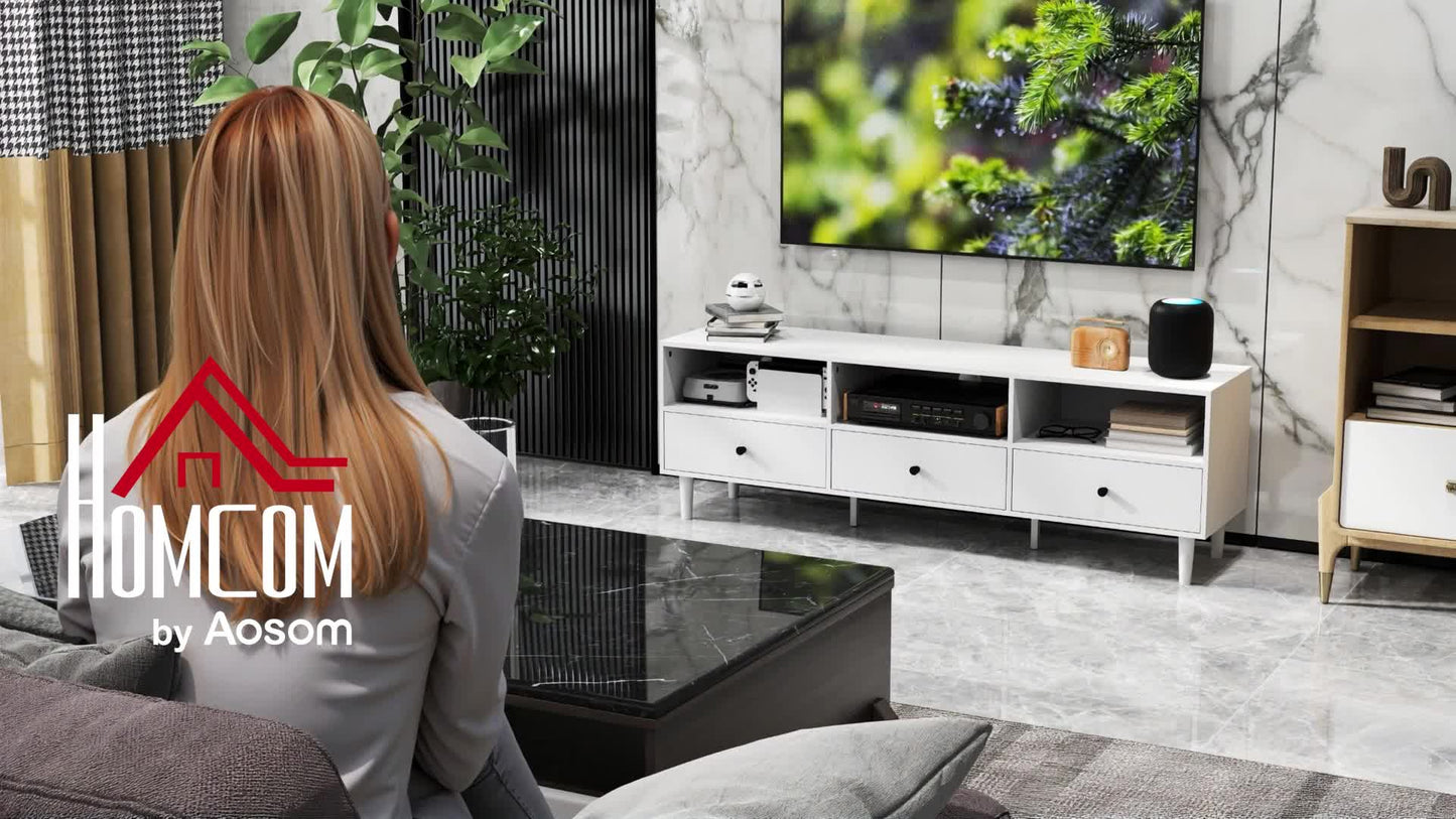 Tv-meubel – TV-kast – Televisiekast – TV-dressoir – Media-meubel – Voor televisies tot 75 inch – Met 3 lades en 3 open planken – Kabelmanagement – Wit spaanplaat