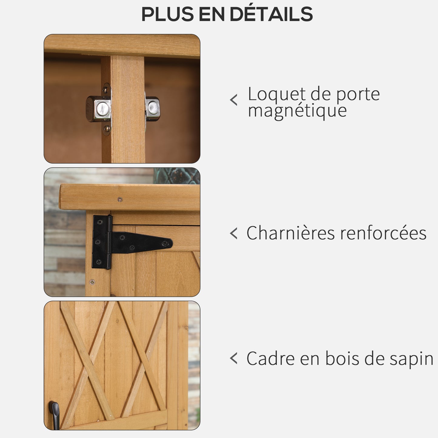 Outsunny Outdoor Garden Shed with 3 Shelves, 2 Doors, 75L x 40W x 90H cm, Yellow Pine Wood, Asphalt Roof