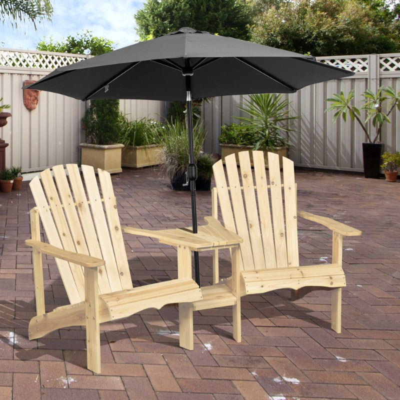 Adirondack Tuinstoel – Buitenstoel – Patio Stoel – Houten Tuinmeubel – Balkonmeubilair – 2-Zits Set met Tafel – Weerbestendig Hout – Cross-Back Comfort Design