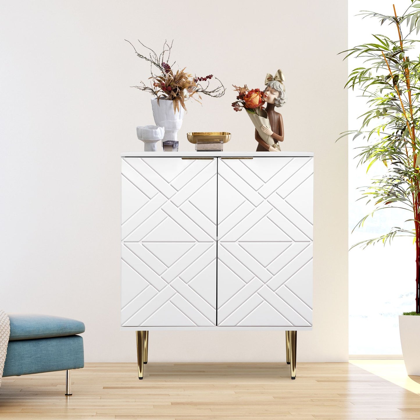 Sideboard – Dressoir – Buffetkast – Opbergkast – Witte Kast – Warm Wit – Verstelbare Planken – Compact Design