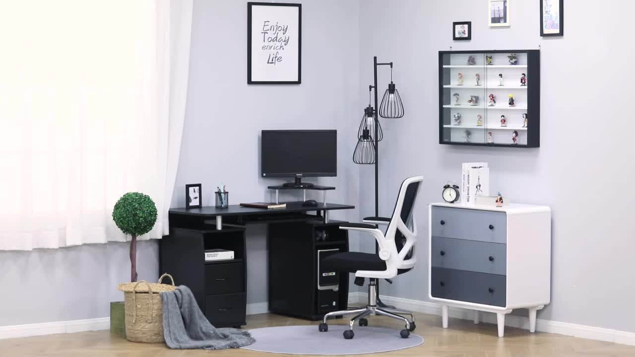 Computerbureau – Bureau – Werkplek – Schrijftafel – Bureau met Opbergruimte – Zwart – 120x55x85 cm – Veelzijdige Opbergruimte – Geïntegreerd Kabelbeheer