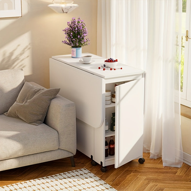 Inklapbare Eettafel – Opvouwbare Tafel – Uitklapbare Tafel – Mobiliteitstafel – Ruimtebesparende Tafel – Wit – Met Wieltjes En Remmen – Uitbreidbaar Tot 110x80 cm