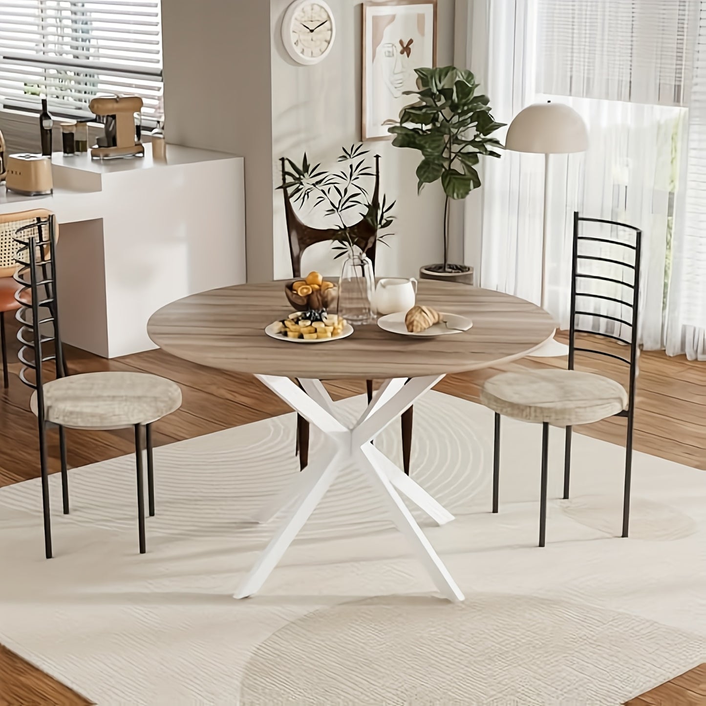 Ronde Eettafel – Rond Eetkamertafel – Keukentafel – Houten Tafel – Retro Industrieel – 120 cm Diameter – Walnoot Houtblad Met Metaal Onderstel