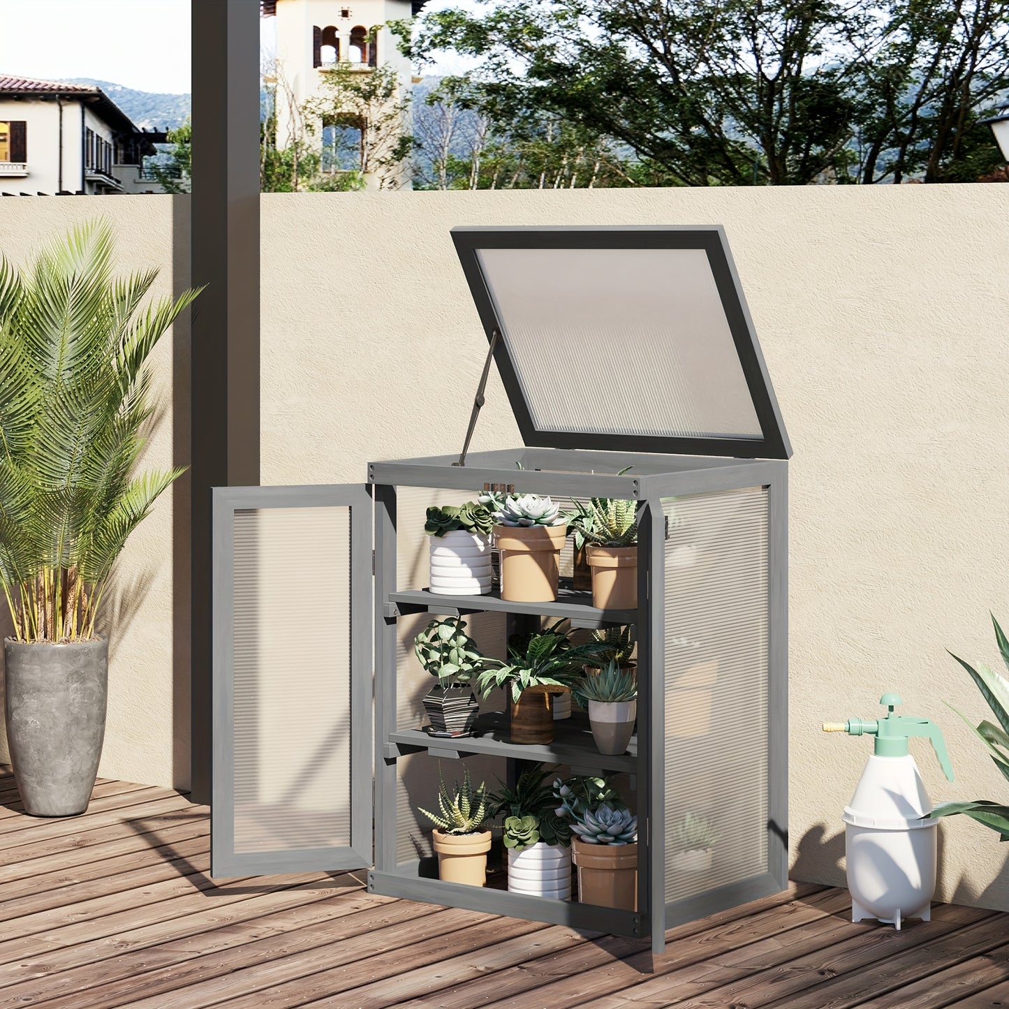 Kweekkas – Kweekkast – Plantenkas – Mini Kas – Cold Frame – 3 Laags – Hout En Polycarbonaat – Weerbestendig – Max 15 Kg Draagvermogen