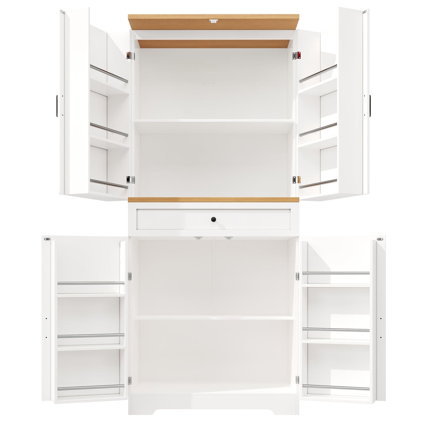 Keukentrolley – Keukenkast – Serveerwagen – Keukenwagen – Opbergkast – Extra Lang Werkblad – Verrijdbaar Met 3 Deuren En Verstelbare Planken – Modern Wit-Zwart Design