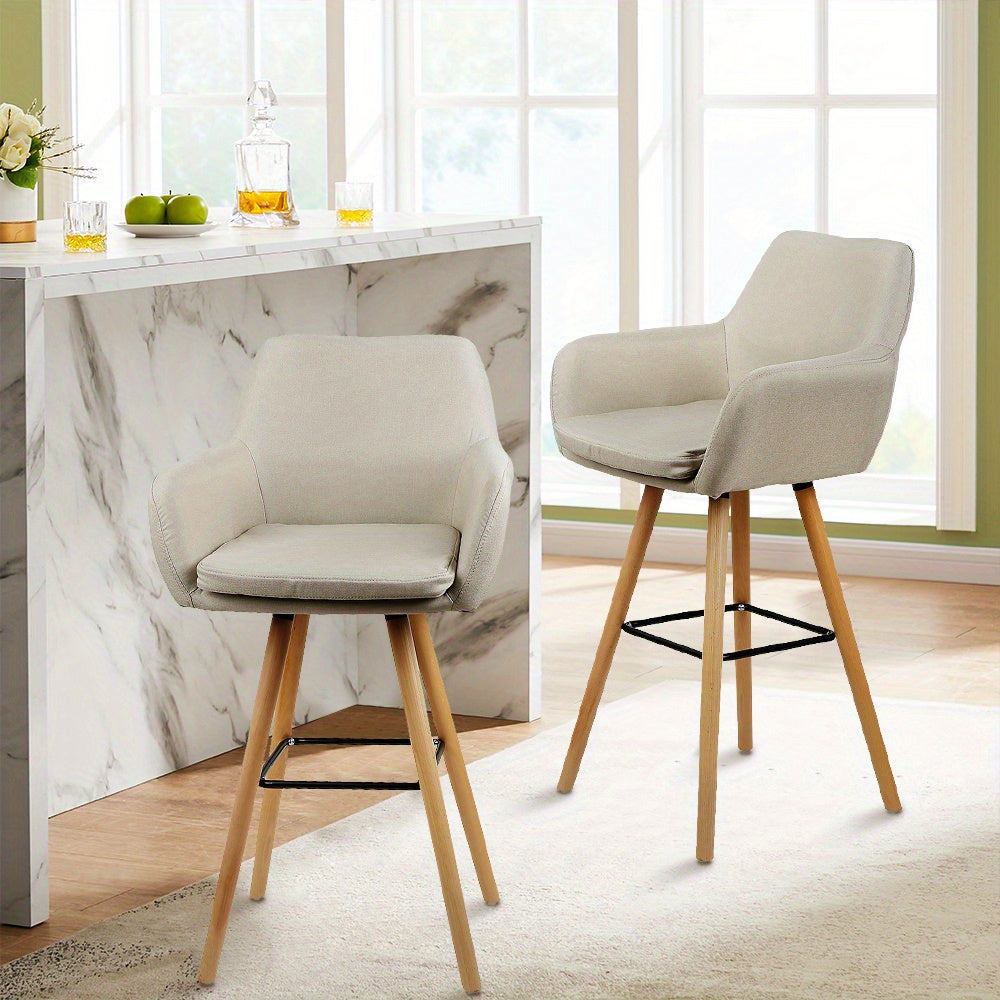 Barkrukken – Barstoelen – Krukken – Barhockers – Barkrukken Set – Scandinavisch – Stoffen Bekleding – Met Rugleuning en Armleuning – Hoge Zithoogte 104 cm – Comfortabel & Stevig