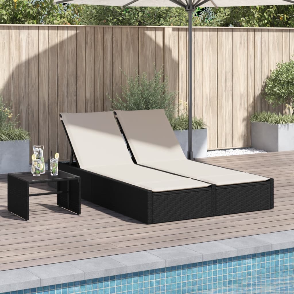 Dubbele Lounger – Tweezits Loungestoel – Buitenbank – Tuinbank – Zweisitzer Lounger – Verstelbare Rugleuning – Weerbestendig PE-Rattan – Zwart
