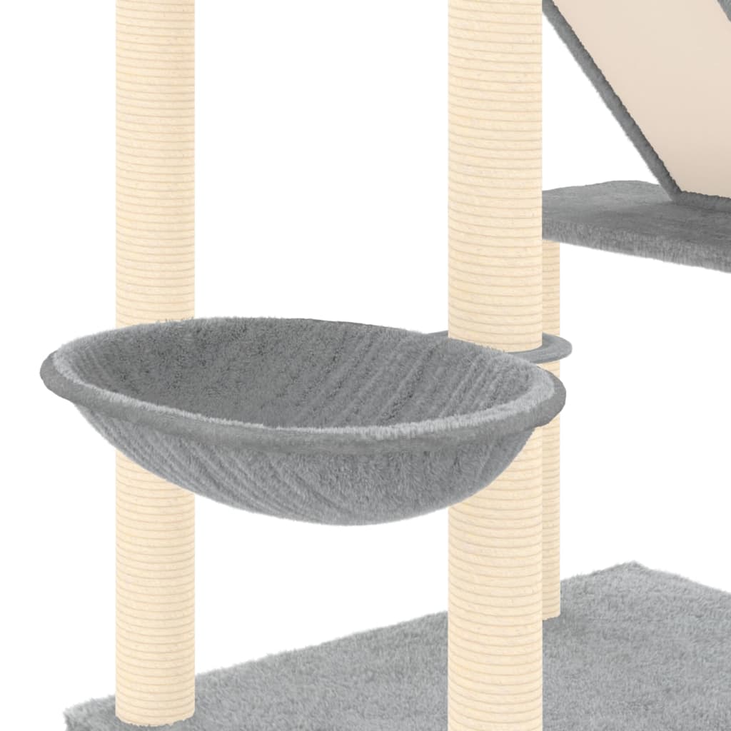Krabpaal – Kattenboom – Kattentoren – Krabmeubel – Kattenhuis – Verstelbare Hoogte 277-303 cm – Natuurlijk Sisal & Zacht Pluche – Lichtgrijs