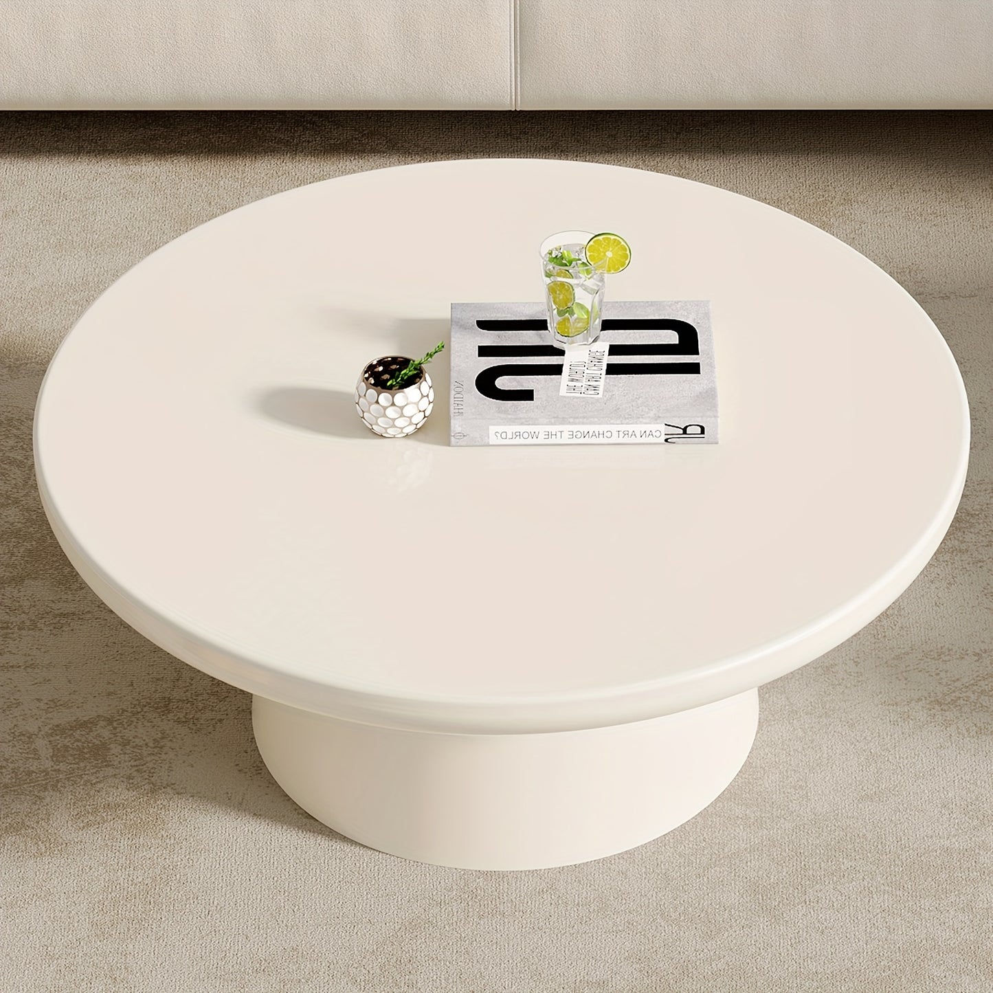 Salontafel – Bijzettafel – Woonkamertafel – Koffietafel – Tafeltje – Modern – Rond – Hardhout – Melkachtig Wit – Ruimtebesparend Ontwerp – Eenvoudige Montage