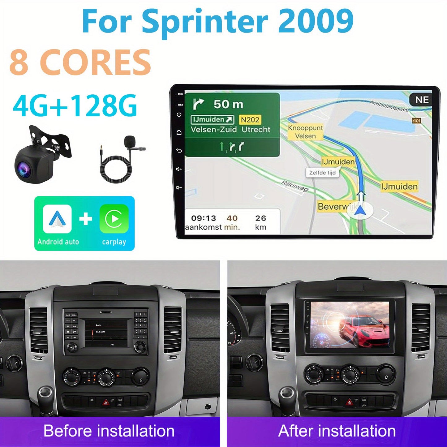 Carplay Radio – Autoradio – Multimedia Systeem – Inbouwscherm – Car Stereo – 10,1 Inch Touchscreen – 8-Core Processor – 4G & 128GB Geheugen